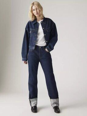 Levi's 501 90s fit selvedge cuff detail jeans in dark blue